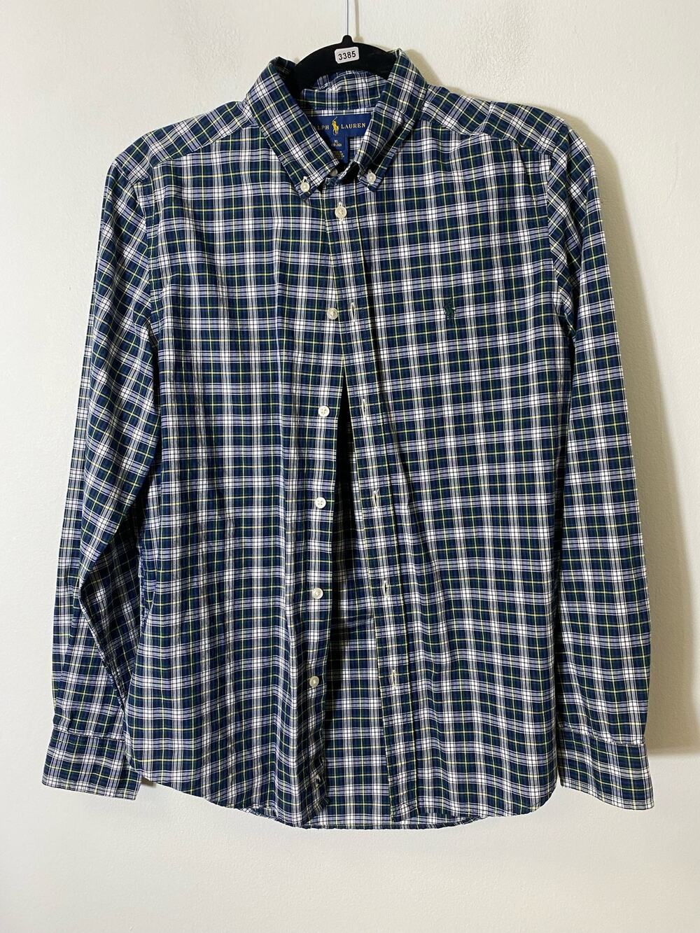 Boy's Ralph Lauren Blue Green Plaid Button Up Sz XL
